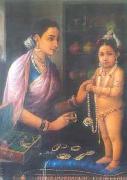 Raja Ravi Varma Yashoda decorating Krishna Spain oil painting artist